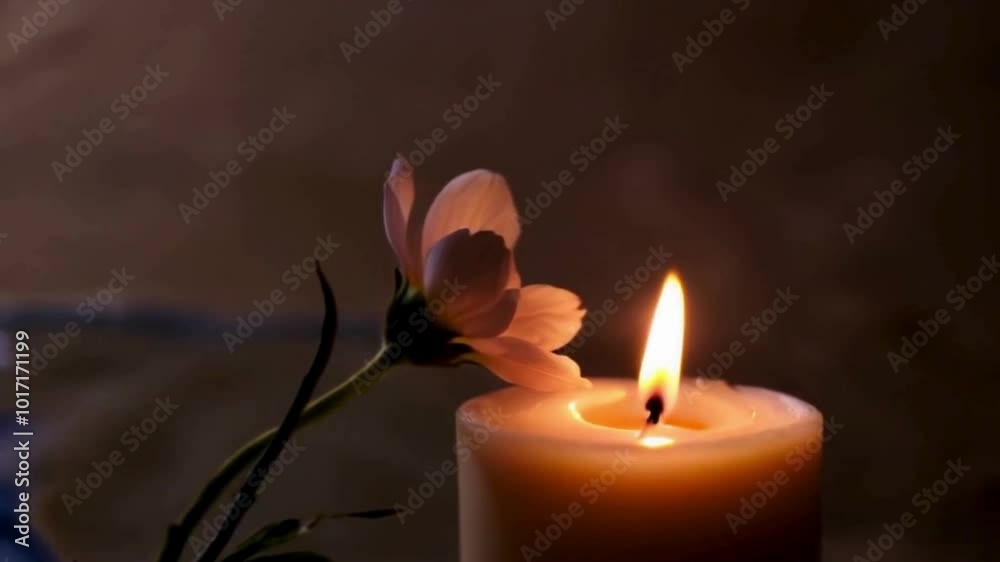 Beautiful Candle and Flower Close-Up Capturing Warm Light and Floral Details Beautiful Candle and Flower Close-Up Capturing Warm Light and Floral Details