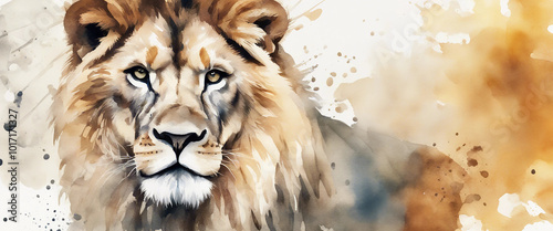 Watercolor illustrations safari animal Lion on a white background with watercolor splashes Vector il