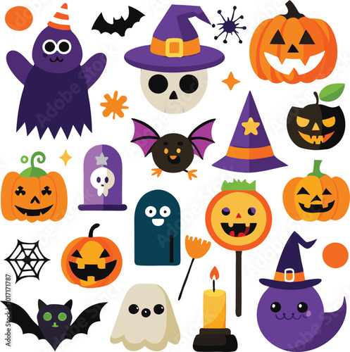 Set of hand drawn Halloween element collections