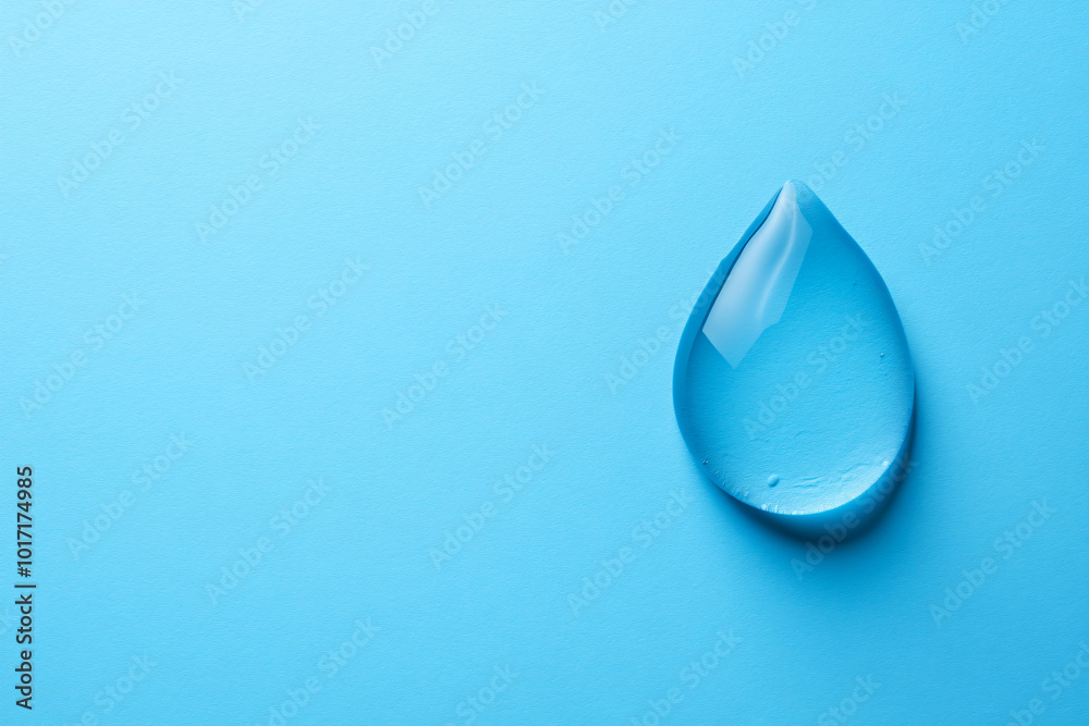 Large drop of liquid water, oil, rain on blue background. Macro water drop falling on water. Cosmetic moisturizing concept. Save clean water, ecology concept Water conservation Large drop of liquid water, oil, rain on blue background. Macro water drop falling on water. Cosmetic moisturizing concept. Save clean water, ecology concept Water conservation