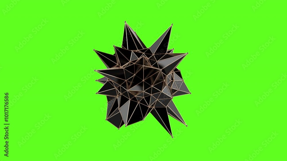 Black and gold polygonal moving structure. Flowing crystal mesh. Seamless loop. Green screen, chromakey