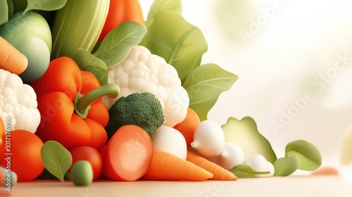 An appealing arrangement of assorted vegetables including carrots, bell peppers, and greens, ingeniously highlighting the simplicity and richness of fresh produce. photo