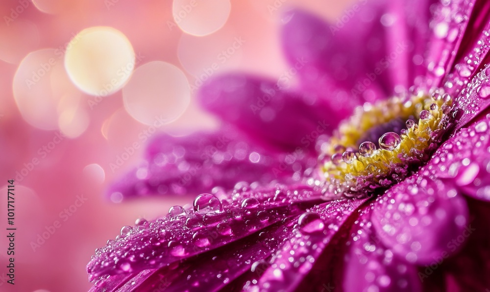 Close-Up of Purple Flower with Water Droplets and Bokeh Close-Up of Purple Flower with Water Droplets and Bokeh