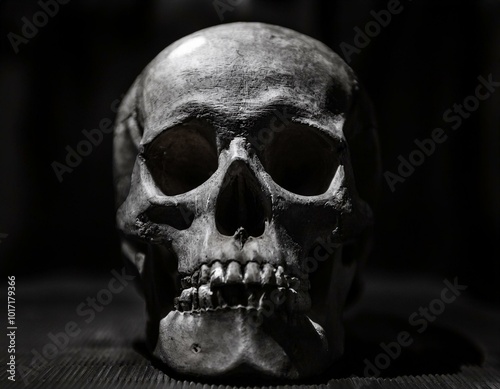 Realistic human skull bskull, human, skeleton, halloween, head, bone, death, dead, anatomy, bones, scary, horror, teeth, isolated, medicine, face, black, jaw, white, object, spooky, old,lack and white photo