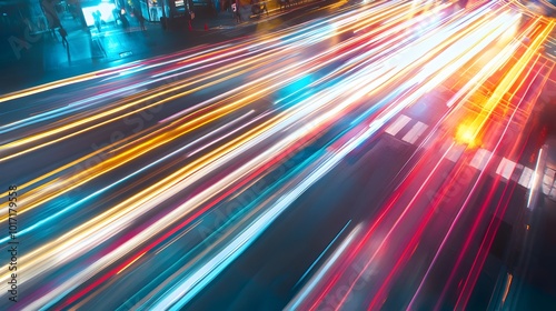 Blurred lights and speed on urban city highway at night