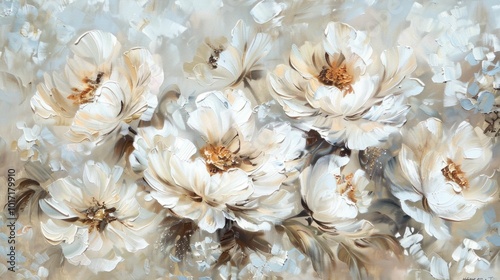 Fototapeta Naklejka Na Ścianę i Meble -  White flowers bouquet with soft colors and elegant textures, showcasing the beauty of peonies and blossoms in a serene and delicate composition, ideal for floral themes