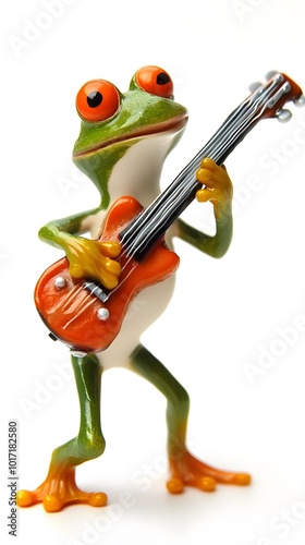 Frog Playing Guitar, White Background, Abstract Image, Texture, Pattern Background, Wallpaper, Cover and Screen for Smartphone, PC, Laptop, 9:16 and 16:9 Format