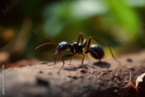 Black ant is standing on a rock