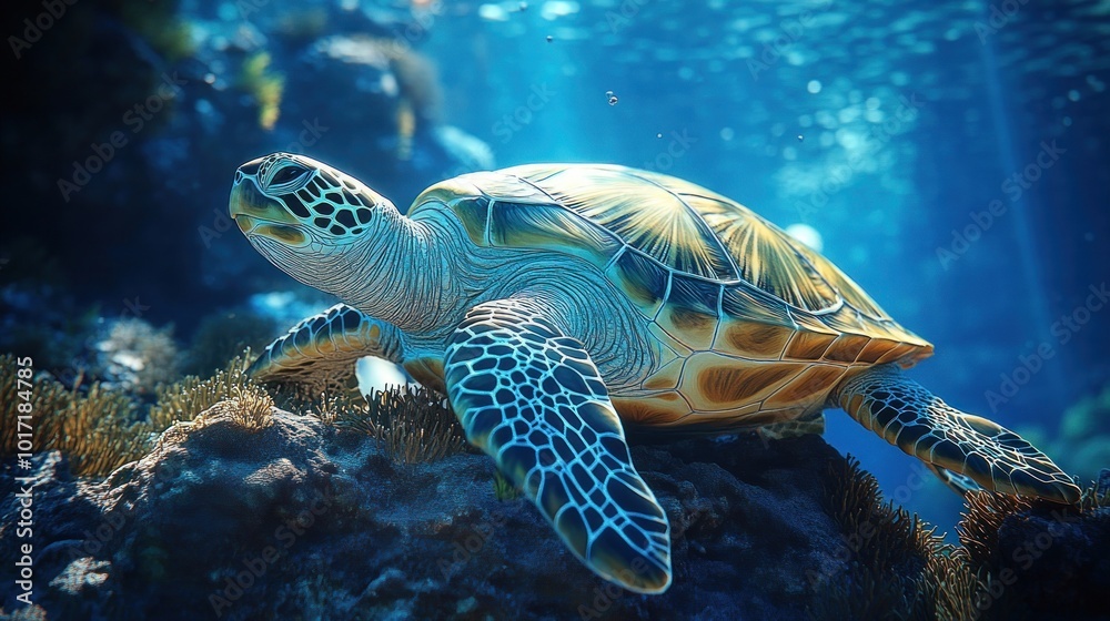 Obraz premium Sea Turtle on Coral Reef