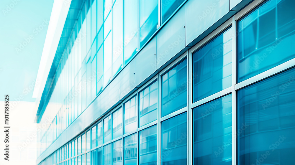 Obraz premium Modern glass building exterior showcasing blue reflective windows and sleek architectural design