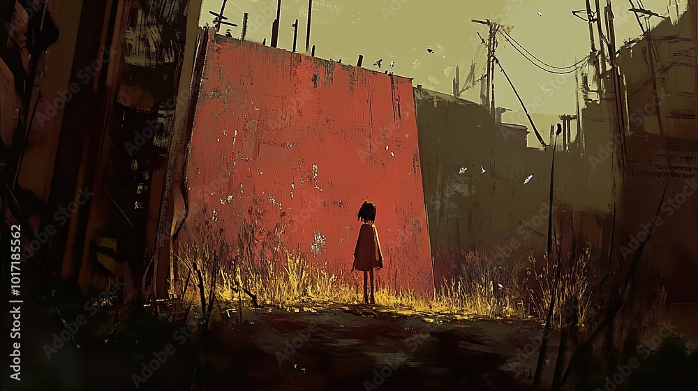 A Lonely Figure in a Ruined City: A Digital Painting A Lonely Figure in a Ruined City: A Digital Painting