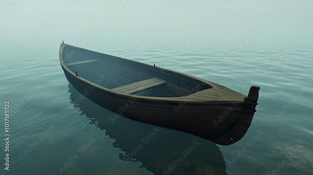 Lonely Rowboat on a Misty Lake Lonely Rowboat on a Misty Lake