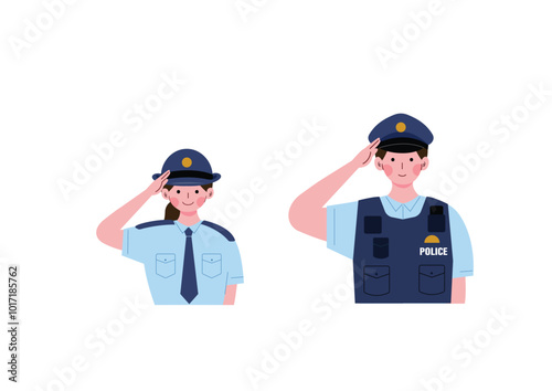 敬礼する警察官の男女