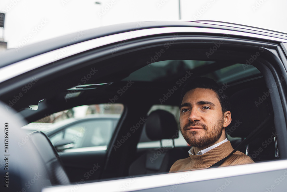 A business man prepares to drive his car around the city