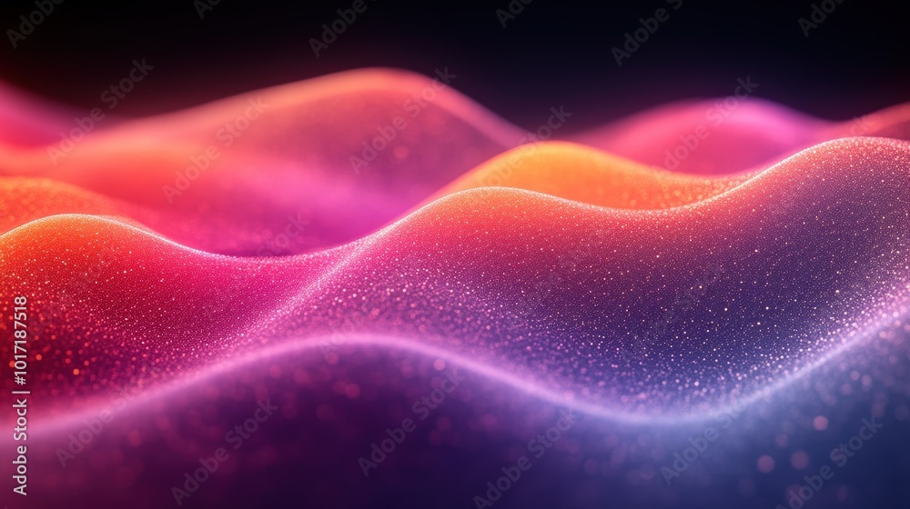 Abstract Vibrant Waves Of Pink And Orange With Glittering Particles Flowing Across A Dark Background Creating A Dreamy, Ethereal Effect Abstract Vibrant Waves Of Pink And Orange With Glittering Particles Flowing Across A Dark Background Creating A Dreamy, Ethereal Effect