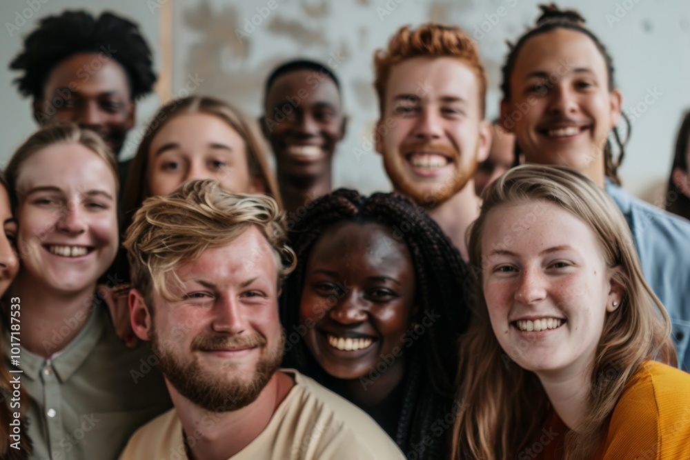 Group of diverse young people standing in a row and looking at camera Group of diverse young people standing in a row and looking at camera