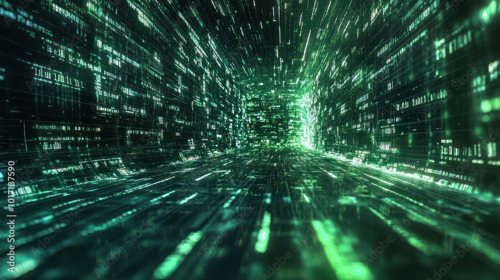 Fototapeta premium Digital Tunnel of Green Code