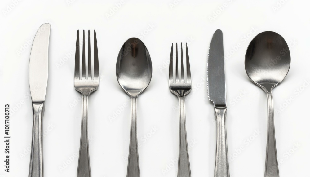 Silver Cutlery Set Displayed on White Surface Silver Cutlery Set Displayed on White Surface