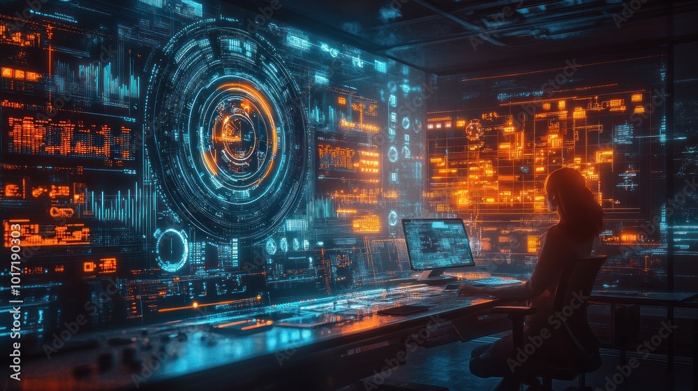 Obraz premium Cyberpunk Hacker in a Digital World