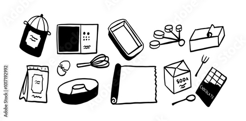Baking Doodle Set | Minimalist Two Color Black & White Vector Illustration