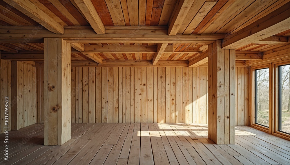 Room with Reclaimed Wood Planked Ceiling and Large Windows Room with Reclaimed Wood Planked Ceiling and Large Windows