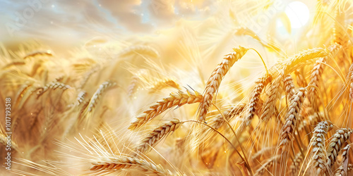 Portrait of Sunlit Wheat Field Splendor golden wheat field in summer. A closeup image of golden wheat stalks bathed in warm sunlight 