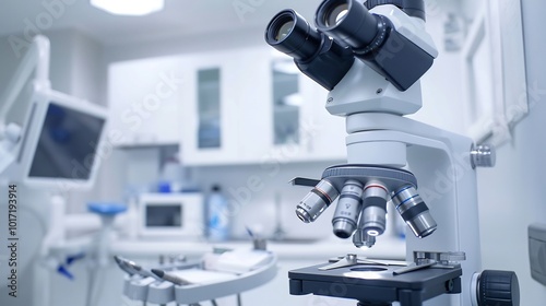 Dentist using a microscope to ensure precision during a root canal