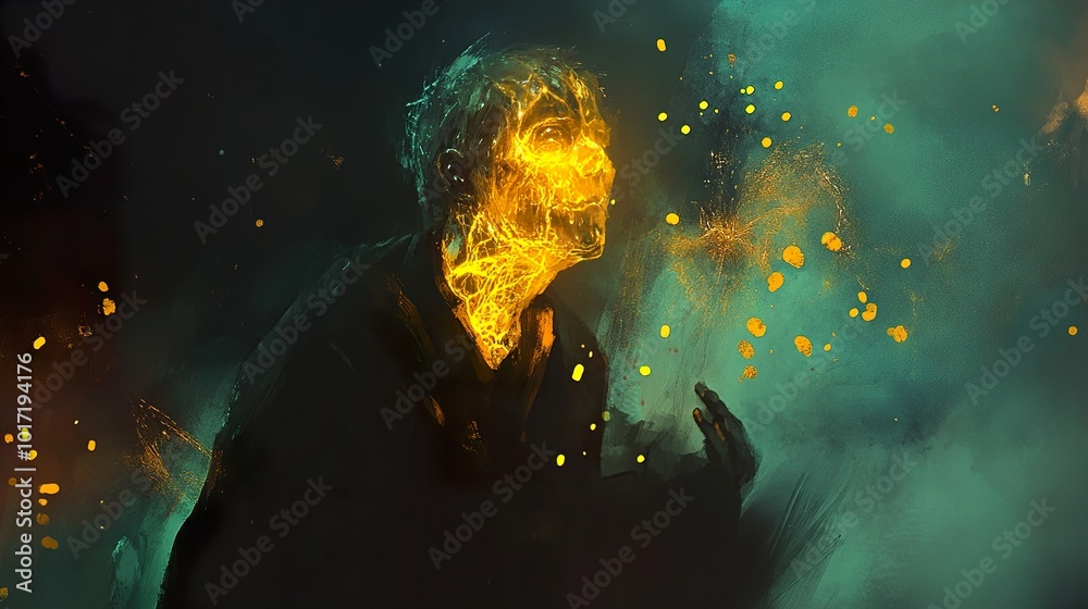 Glowing Human Figure in Abstract Surreal Artwork Glowing Human Figure in Abstract Surreal Artwork
