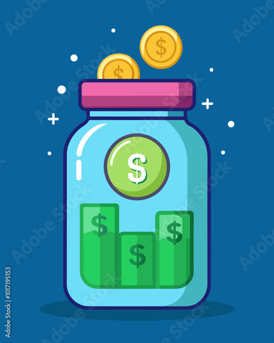 A modern plastic jar with a digital display counting the amount of money inside encouraging the owner to save more every time a coin is dropped in.. Vector illustration