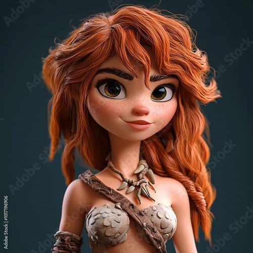 3D Cavewoman Icon: Female Figure from Prehistoric Era Illustration Logo photo