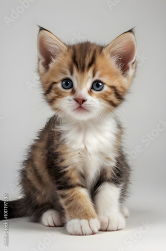 Multi-colored kittens with whie background