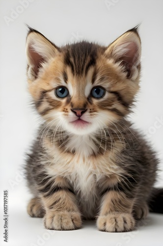 Multi-colored kittens with whie background photo