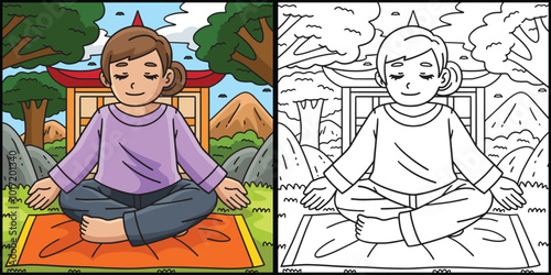 Buddhism Buddhist Girl Meditating Illustration