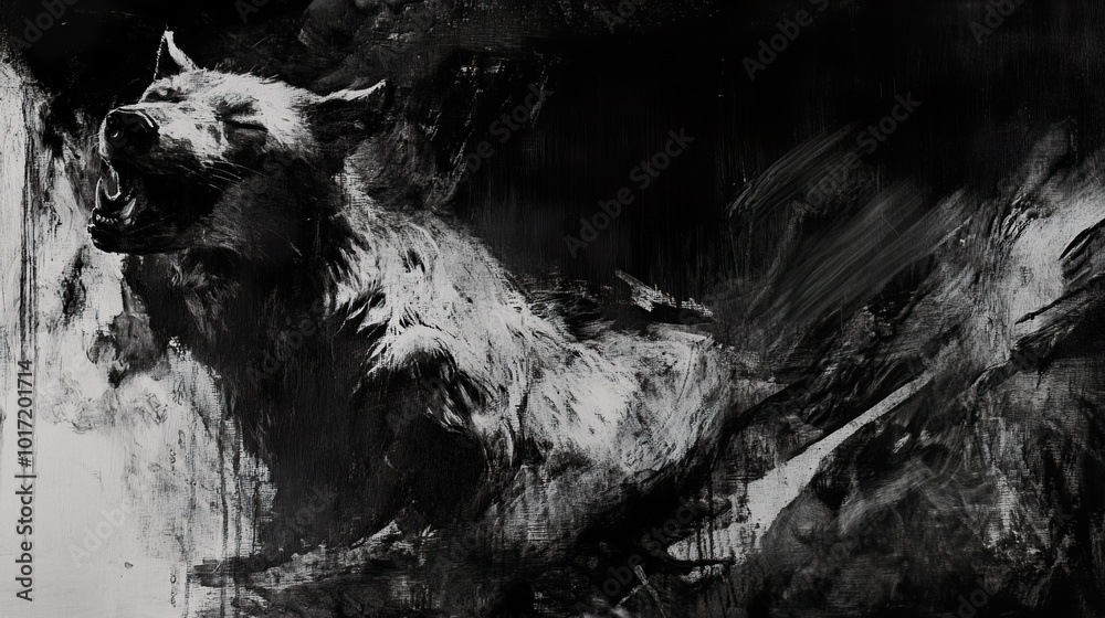 A Dramatic Black and White Painting of a Wolf A Dramatic Black and White Painting of a Wolf