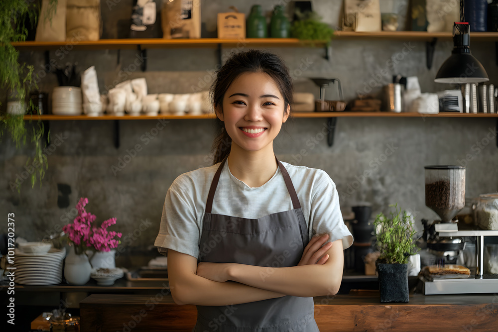 Smiling Barista in a Cozy Coffee Shop