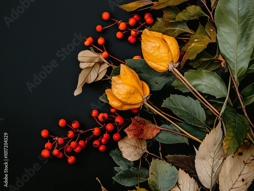 Fallen leaves and natural treasures - the essence of fall photo