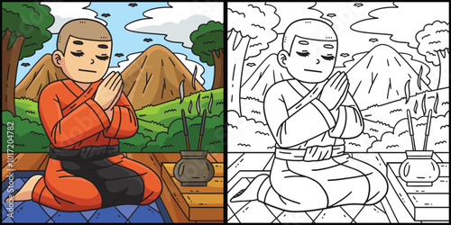 Buddhism Female Offering Prayer Illustration