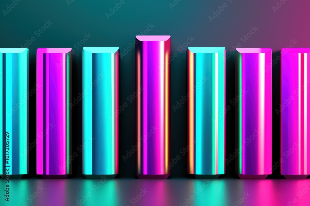 Obraz premium Colorful geometric shapes with vibrant gradients on a dark background, creating a modern artistic composition.