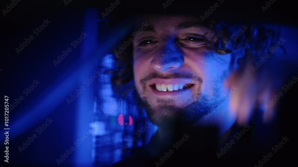 Man being happy in a server room Man being happy in a server room