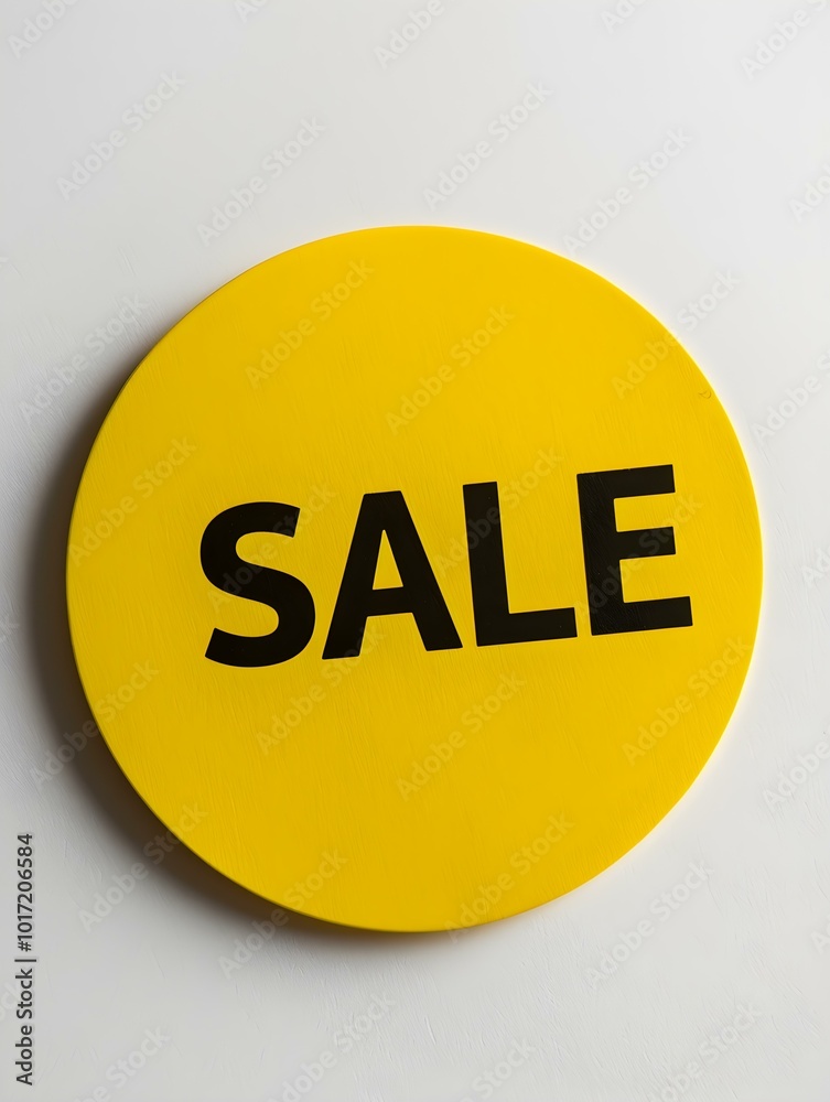 Black 'SALE' Text on a Yellow Round Paper Note. White Background Black 'SALE' Text on a Yellow Round Paper Note. White Background
