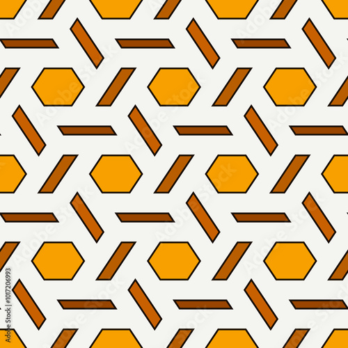 Hexagonal seamless pattern. Honeycomb surface print. Mosaic tiles. Flooring background. Wicker image. Geometric ornament. Digital paper. Modern geometrical wallpaper.