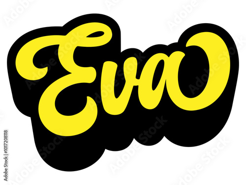 Given name Eva written in retro groovy three-dimensional script lettering