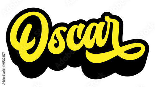 Given name Oscar written in retro groovy three-dimensional script lettering