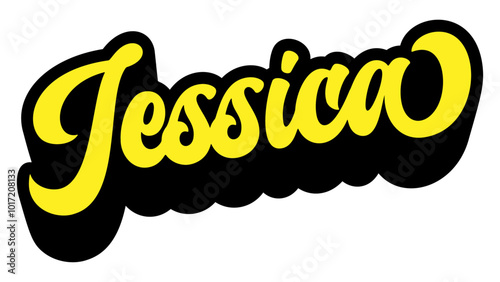 Given name Jessica written in retro groovy three-dimensional script lettering