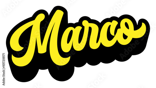 Given name Marco written in retro groovy three-dimensional script lettering