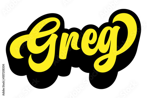 Given name Greg written in retro groovy three-dimensional script lettering photo