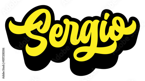 Given name Sergio written in retro groovy three-dimensional script lettering