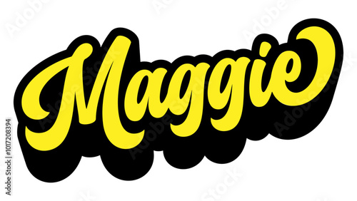 Tableau sur toile Given name Maggie written in retro groovy three-dimensional script lettering