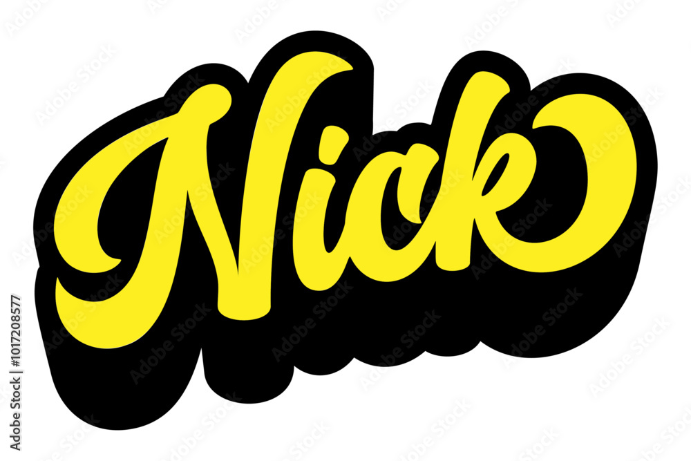 Given name Nick written in retro groovy three-dimensional script lettering Given name Nick written in retro groovy three-dimensional script lettering