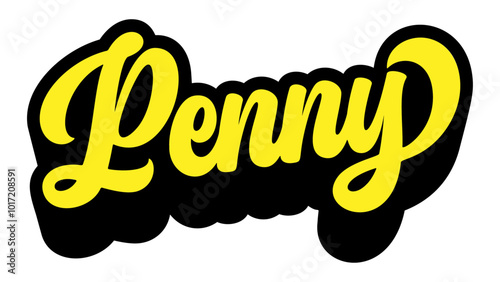 Given name Penny written in retro groovy three-dimensional script lettering